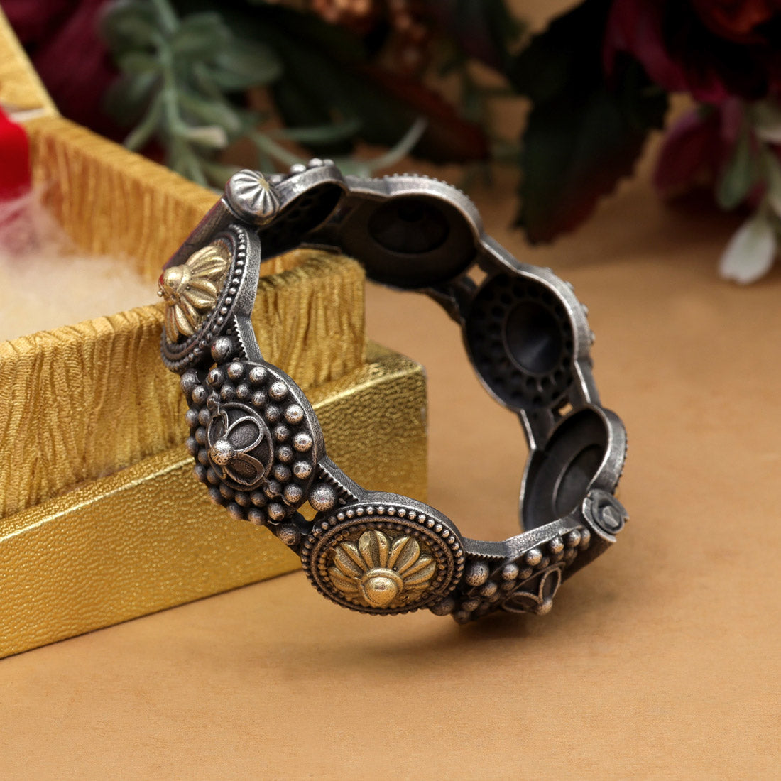 Gold & Silver Color Dual Tone Oxidised Bracelet (GSB362GS) Jewellery GetGlit   