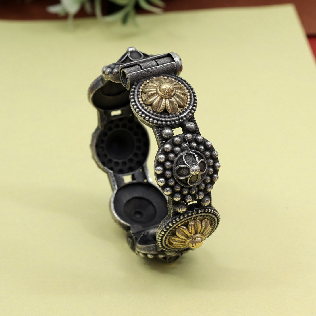 Gold & Silver Color Dual Tone Oxidised Bracelet (GSB362GS)