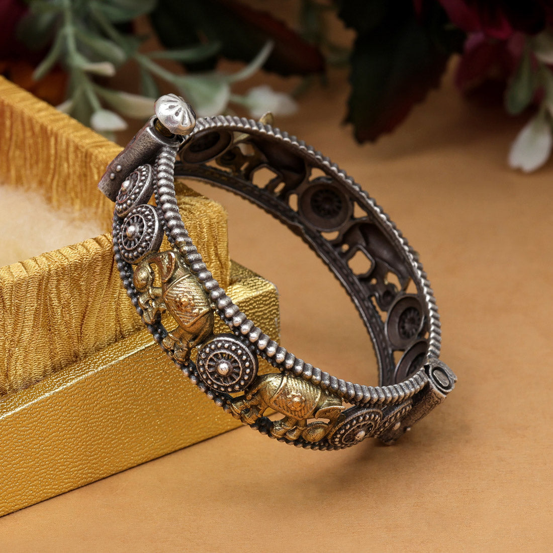 Gold & Silver Color Dual Tone Oxidised Bracelet