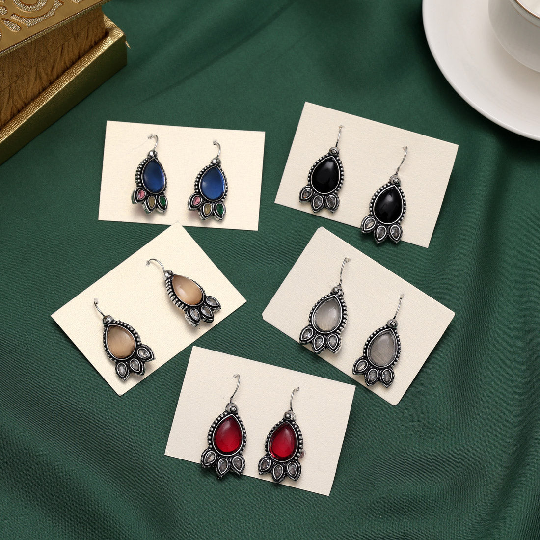 Assorted Color 5 Pairs Of Oxidised Earrings (GSE1204CMB) Jewellery GetGlit