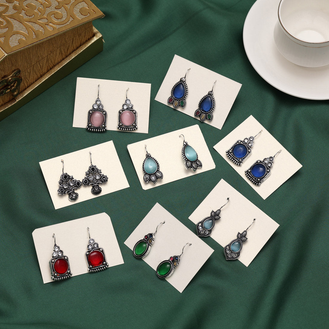 Assorted Color And Design 8 Pairs Of Oxidised Earrings (GSE1208CMB) Jewellery GetGlit