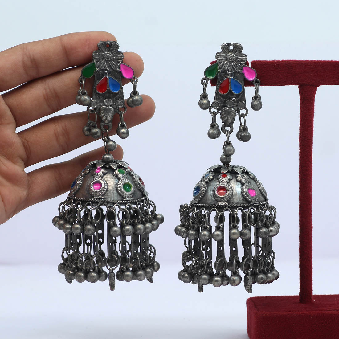 Multi Color Meena Work Oxidised Big Jhumka Earrings (GSE2455MLT) Earrings GetGlit   