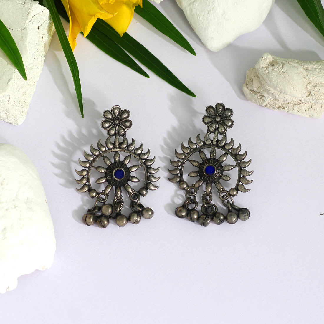 Blue Color Glass Stone Oxidised Earrings (GSE2462BLU) Jewellery GetGlit   