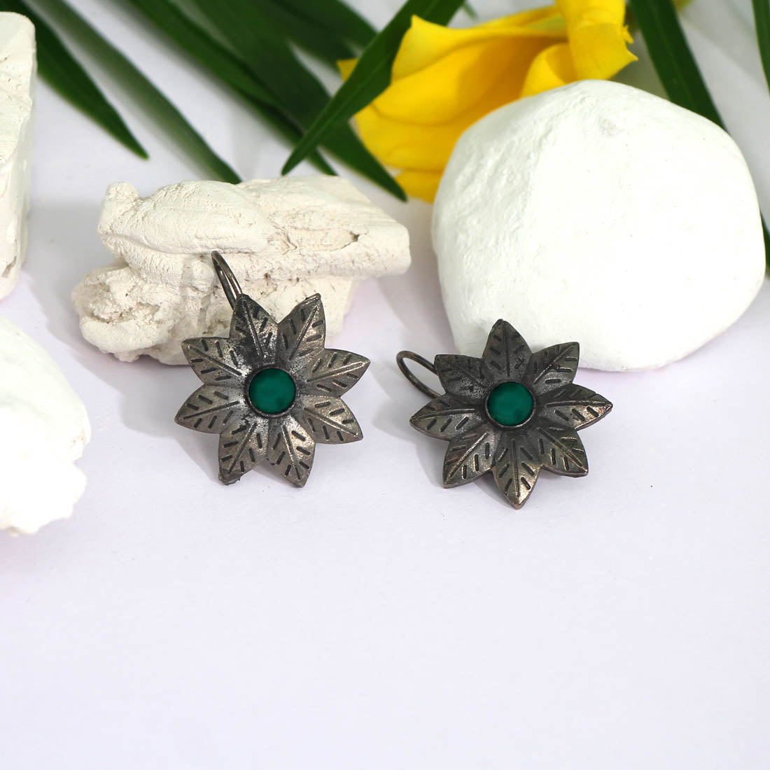 Green Color Glass Stone Oxidised Earrings (GSE2463GRN) Jewellery GetGlit   