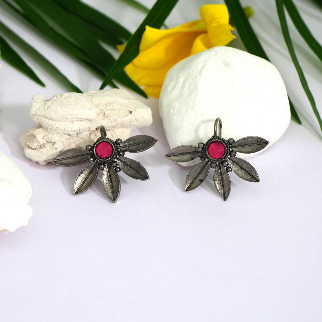 Pink Color Glass Stone Oxidised Earrings (GSE2464PNK) Jewellery GetGlit   