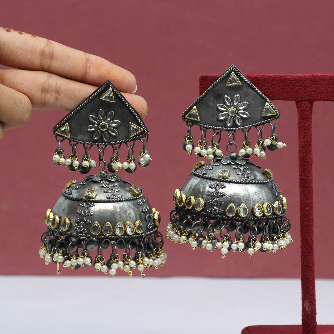 Black Silver Color Oxidised Big Jhumka Earrings (GSE2469SLV) Jewellery GetGlit   