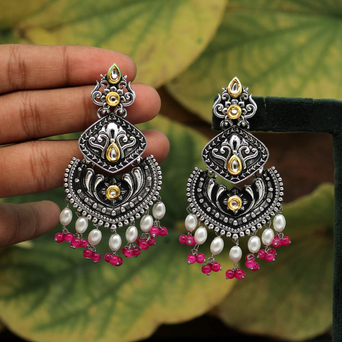 Rani Color Stone Oxidised Dual Tone Earrings (GSE2569RNI) Jewellery GetGlit   