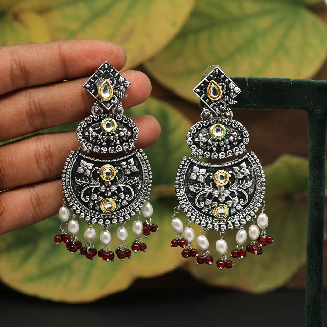 Maroon Color Stone Oxidised Dual Tone Earrings (GSE2570MRN) Earrings GetGlit   