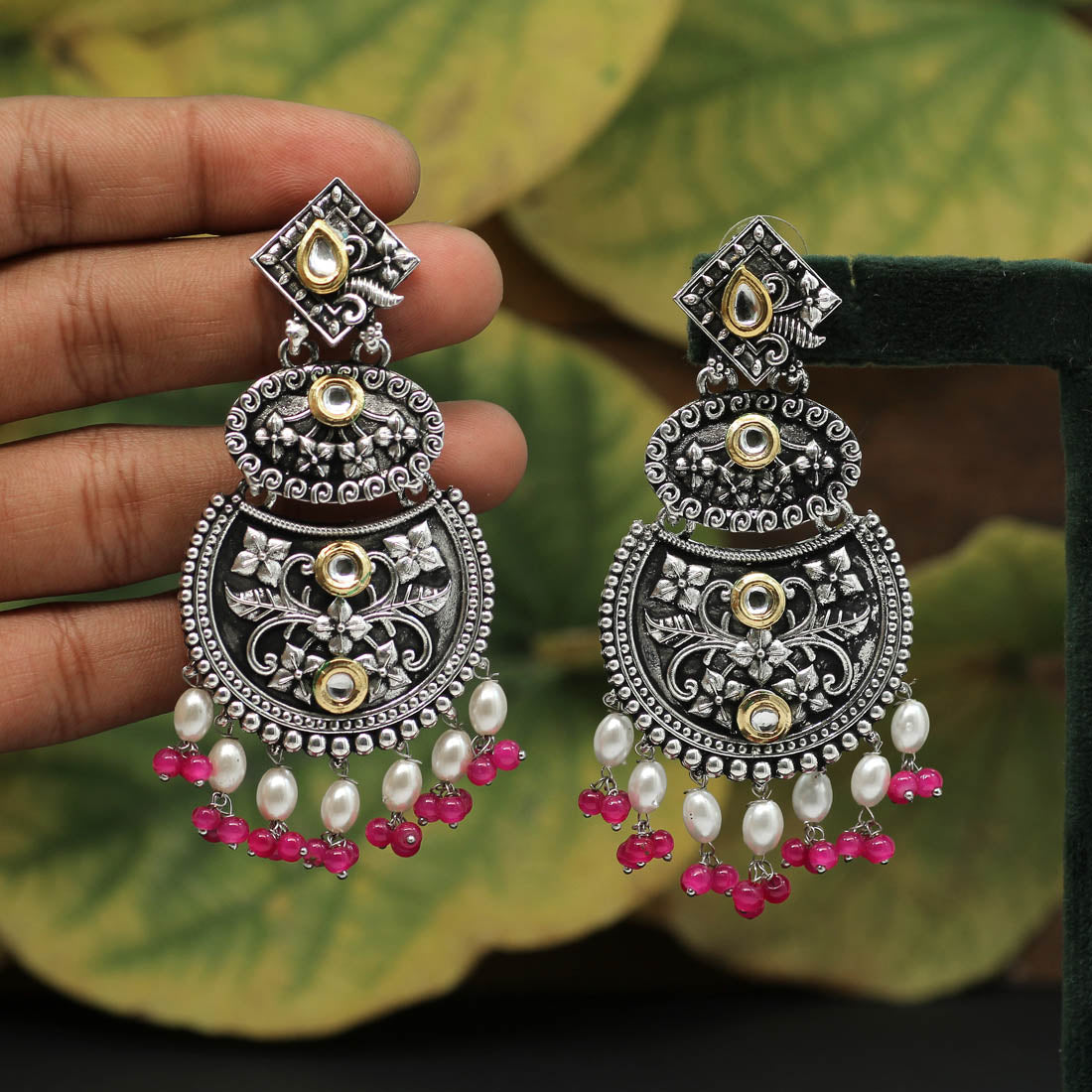 Rani Color Stone Oxidised Dual Tone Earrings (GSE2570RNI) Earrings GetGlit   