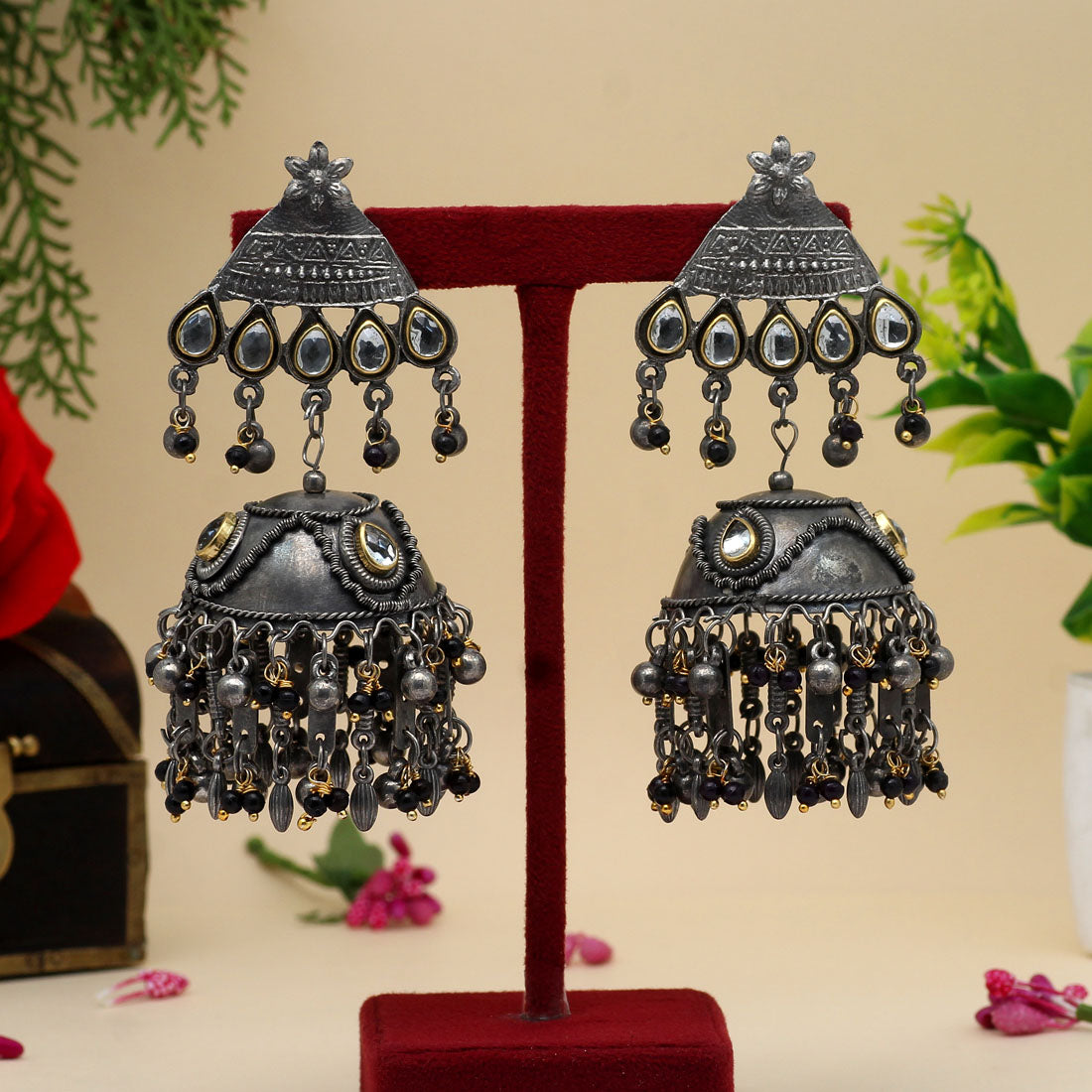 Black Color Oxidised Big Jhumka Earrings (GSE2615BLK) Earrings GetGlit   