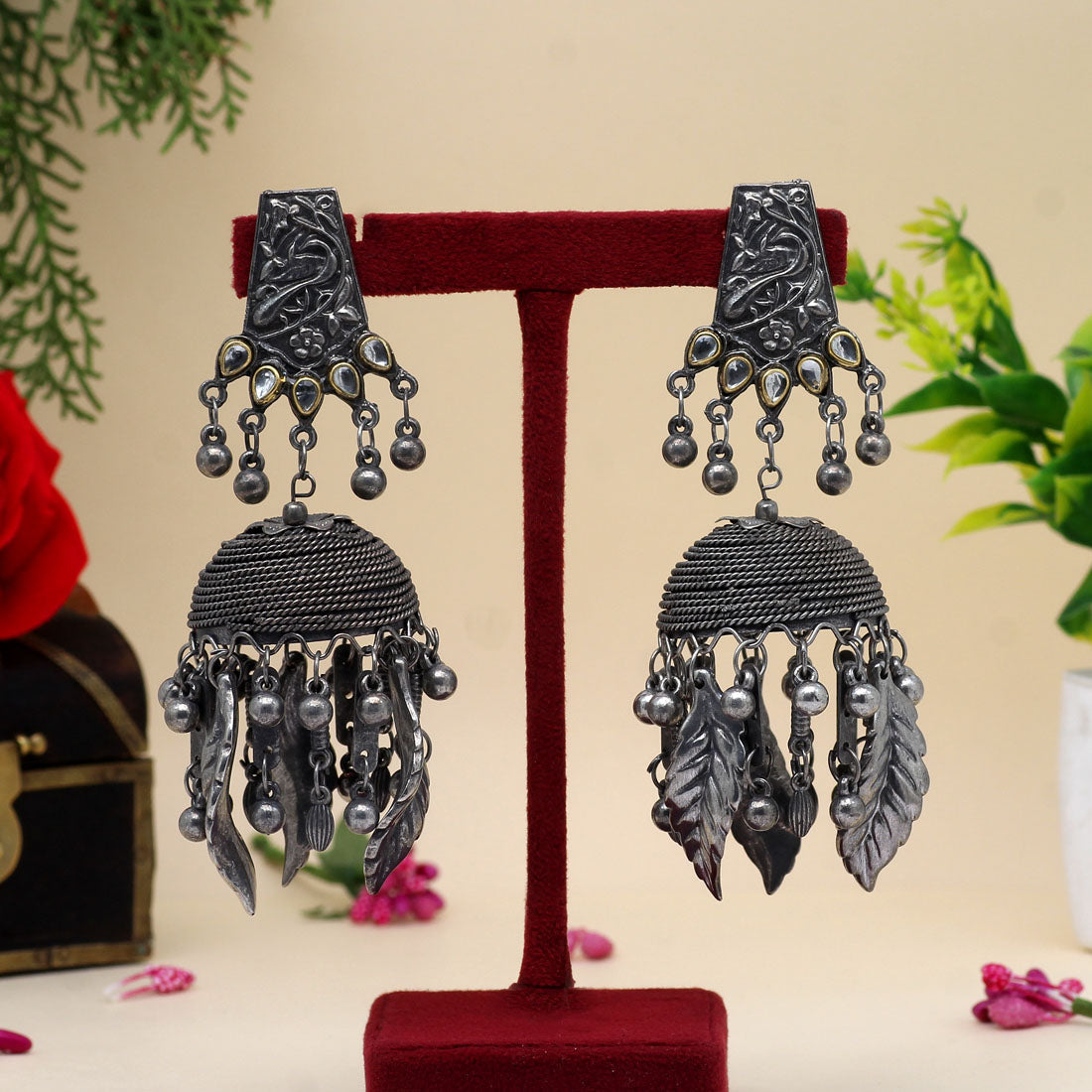 Silver Color Oxidised Big Jhumka Earrings (GSE2616SLV) Jewellery GetGlit   