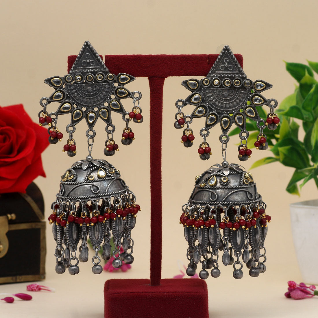 Maroon Color Oxidised Big Jhumka Earrings (GSE2617MRN) Jewellery GetGlit   