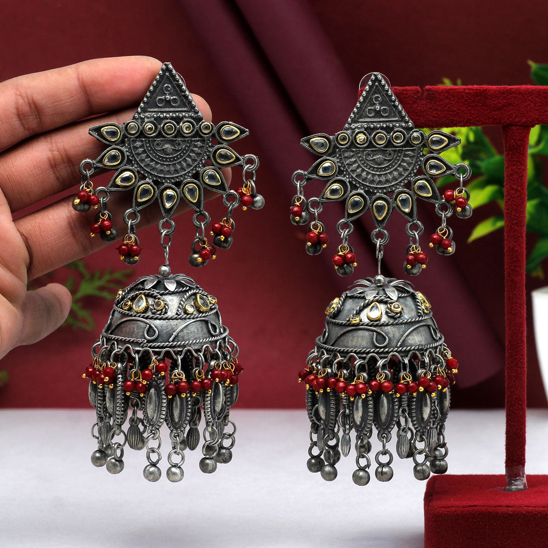 Maroon Color Oxidised Big Jhumka Earrings (GSE2617MRN)