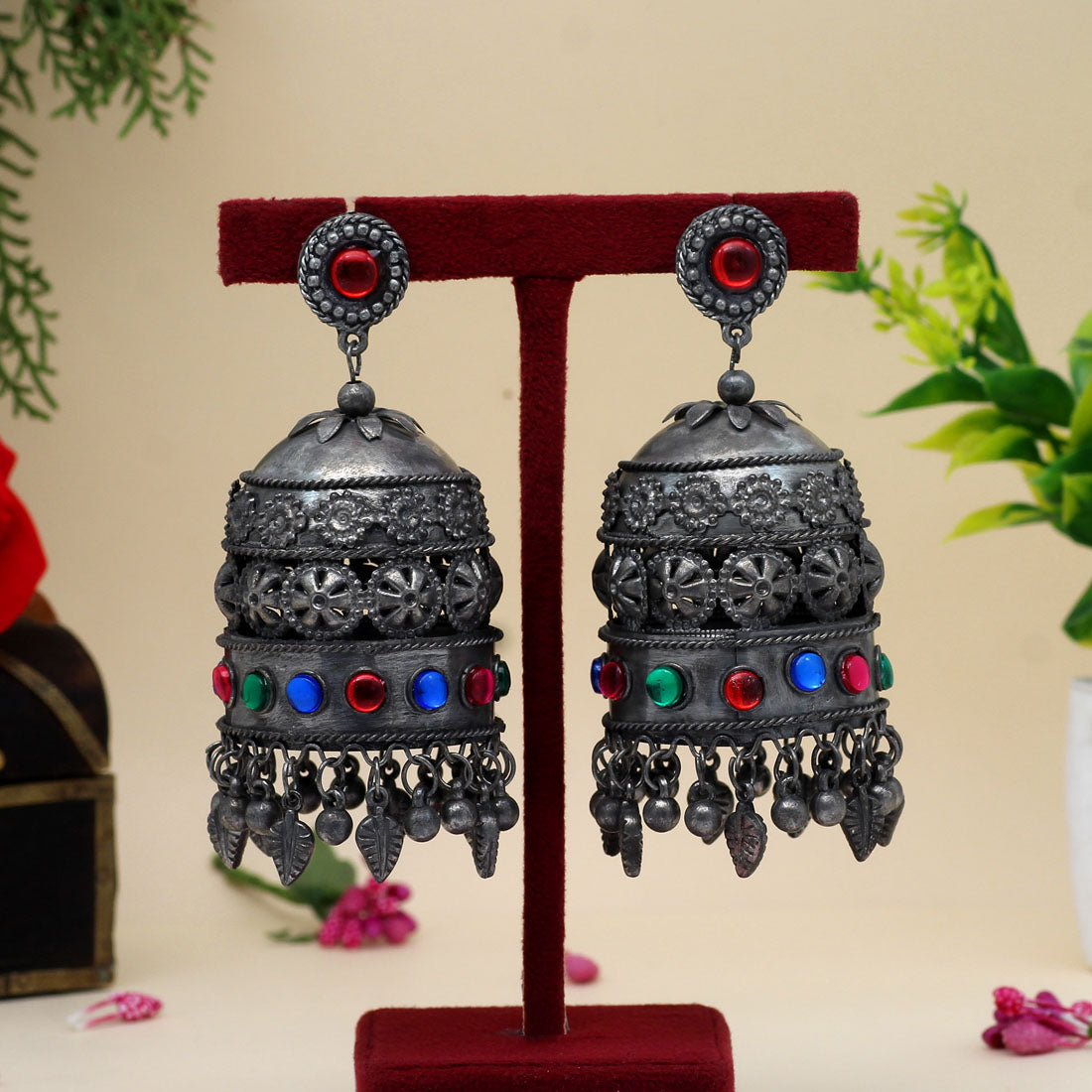 Multi Color Oxidised Big Jhumka Earrings (GSE2618MLT) Earrings GetGlit   