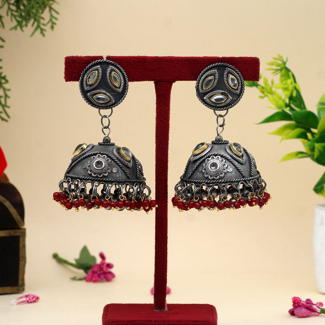 Maroon Color Oxidised Big Jhumka Earrings (GSE2622MRN) Jewellery GetGlit   