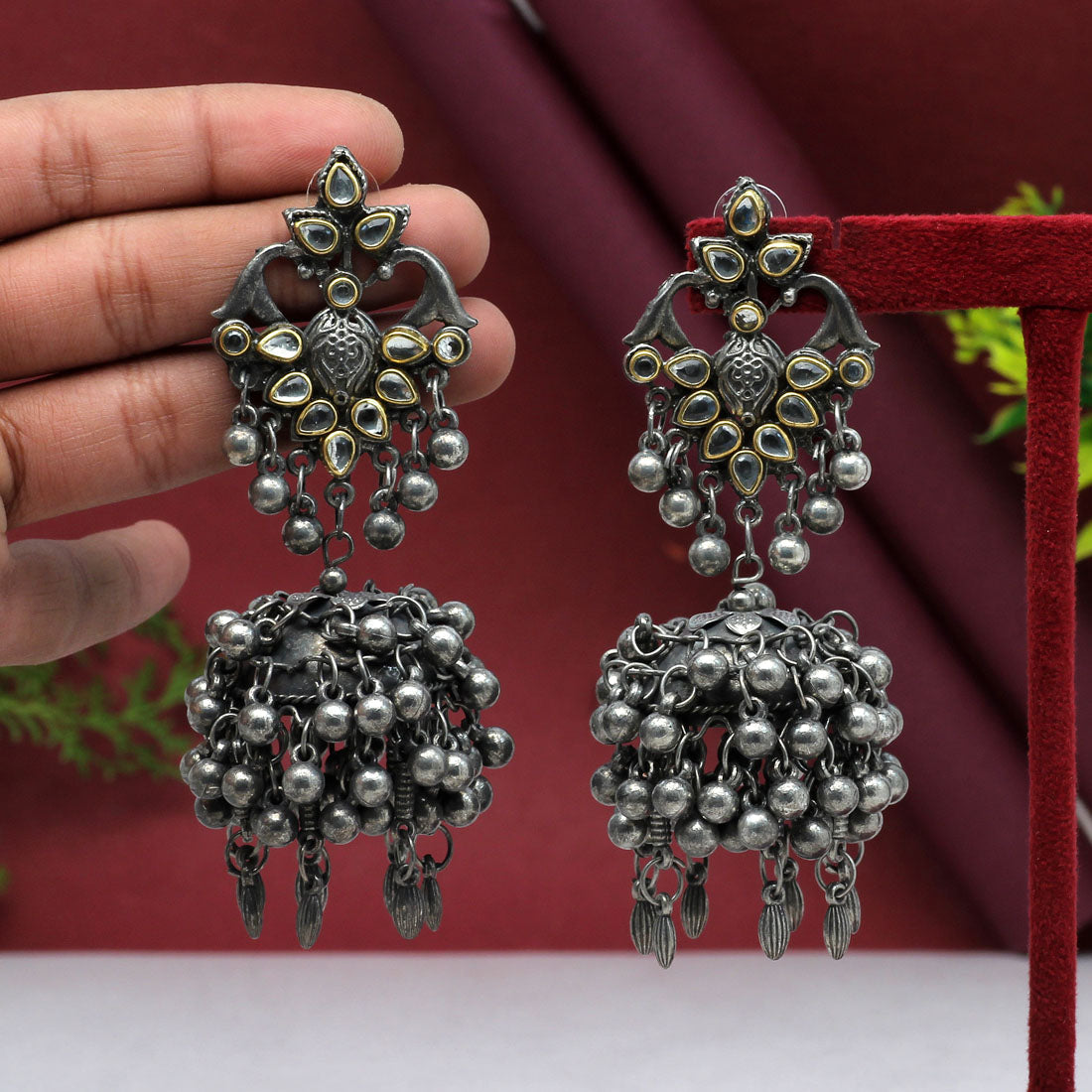 Silver Color Oxidised Earrings (GSE2632SLV) Jewellery GetGlit   