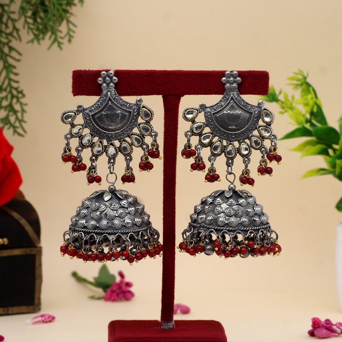 Maroon Color Oxidised Big Jhumka Earrings (GSE2633MRN) Earrings GetGlit   