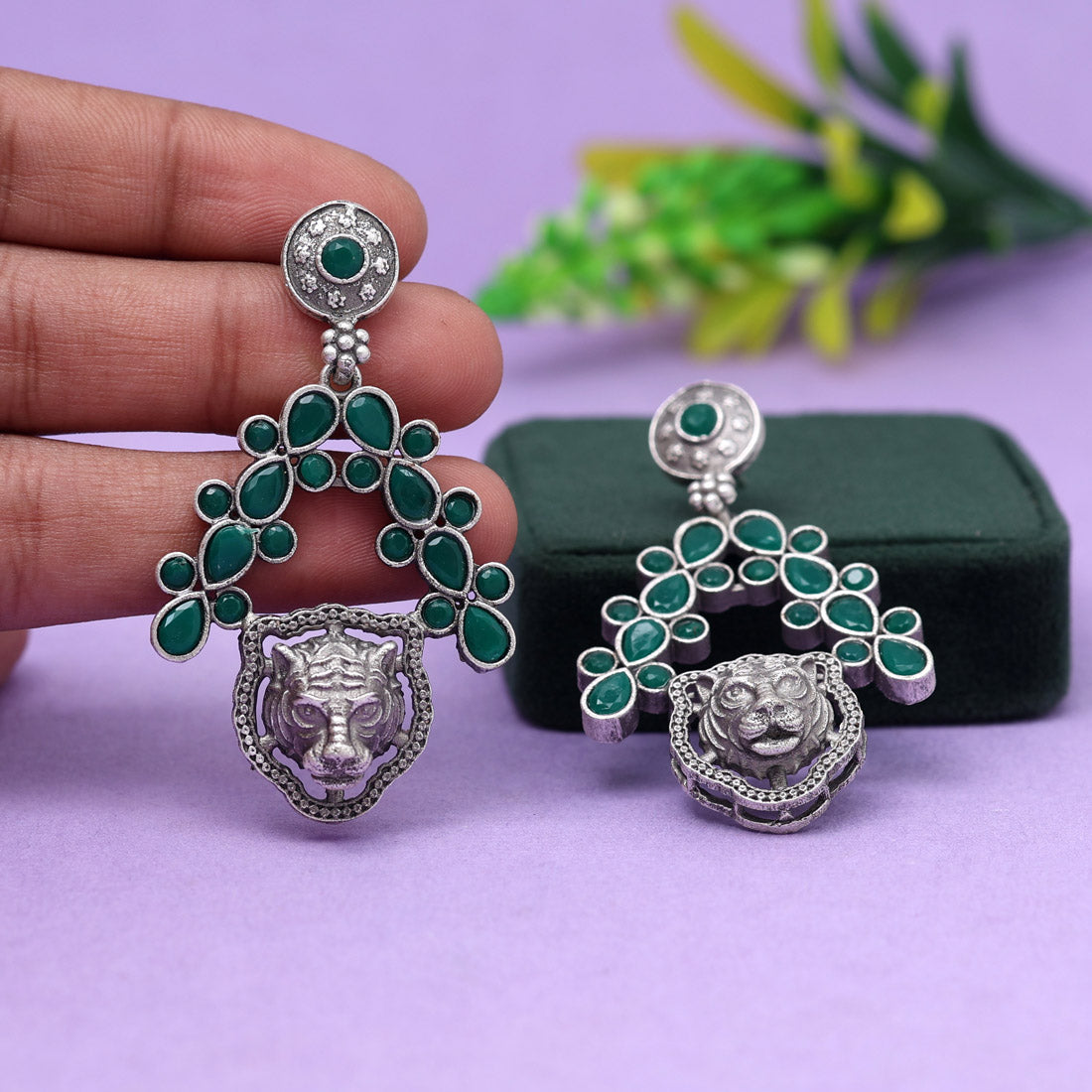 Green Color Oxidised Earrings (GSE2769GRN) Jewellery GetGlit   