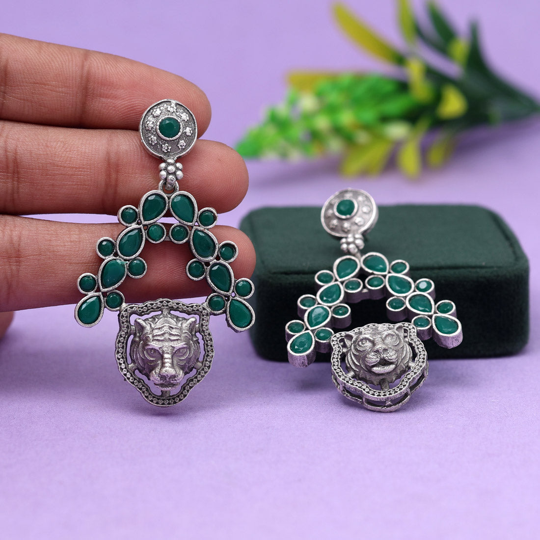 Green Color Oxidised Earrings (GSE2769GRN) Earrings GetGlit   