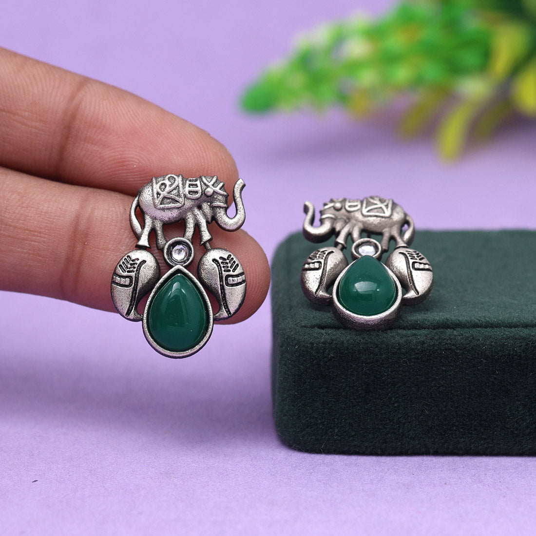 Green Color Oxidised Earrings (GSE2771GRN) Earrings GetGlit   