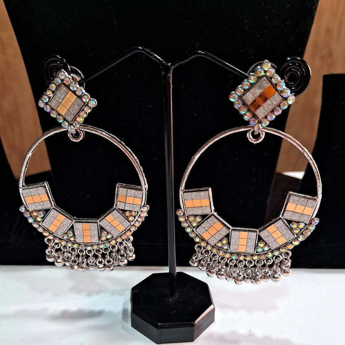 Gold & Silver Color Oxidised Earrings (GSE2806GS)