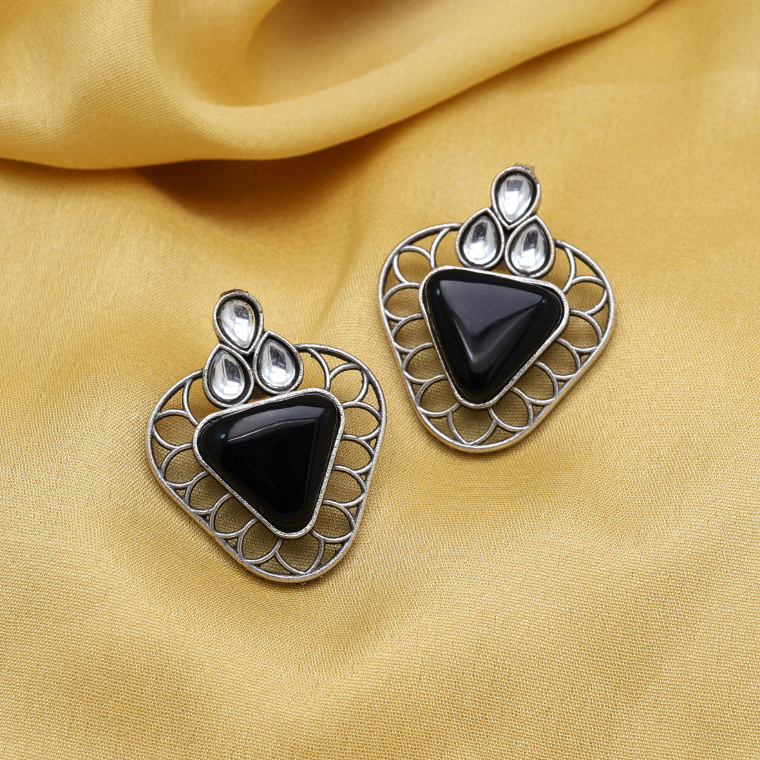 Black Color Monalisa Stone Oxidised Earrings (GSE2829BLK) Jewellery GetGlit