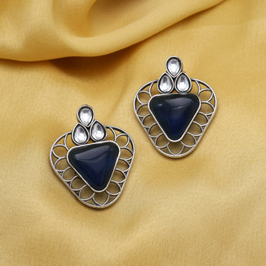 Blue Color Monalisa Stone Oxidised Earrings (GSE2829BLU) Jewellery GetGlit