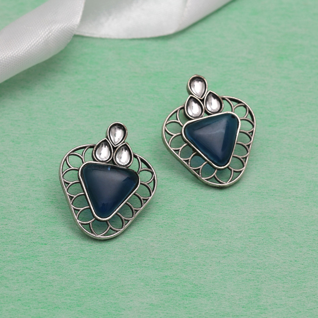 Blue Color Monalisa Stone Oxidised Earrings (GSE2829BLU) Jewellery GetGlit