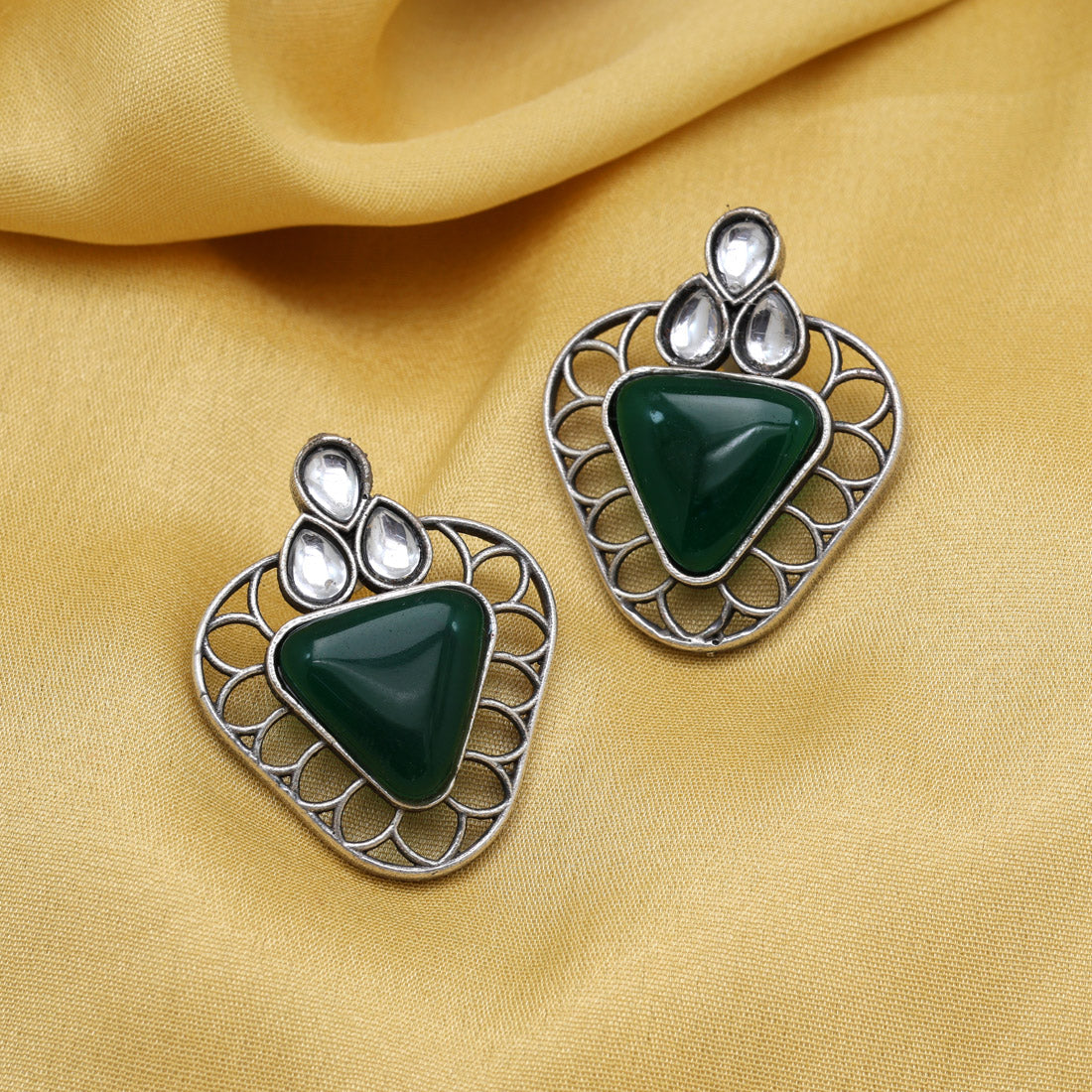 Green Color Monalisa Stone Oxidised Earrings (GSE2829GRN) Jewellery GetGlit   