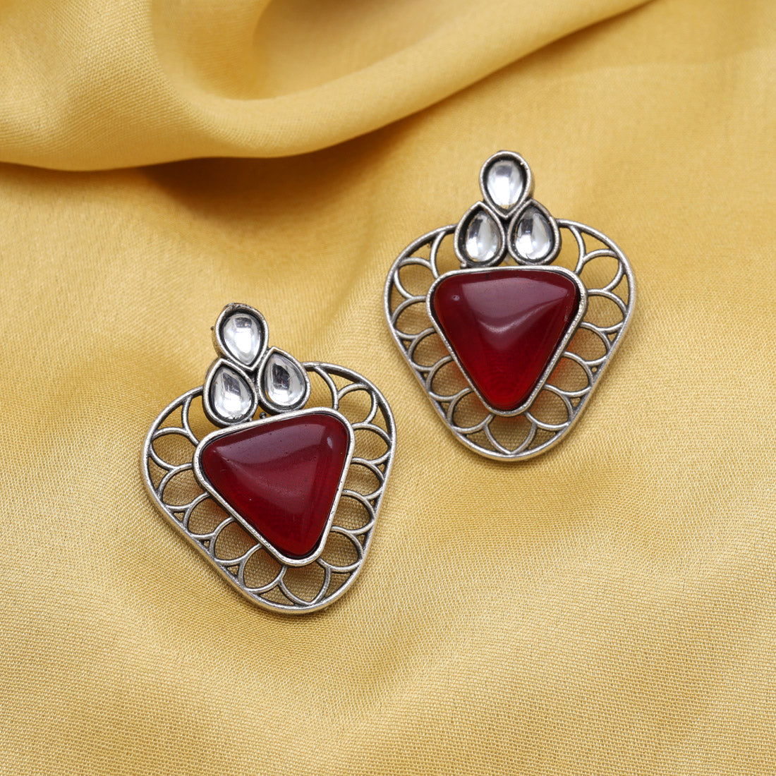 Maroon Color Monalisa Stone Oxidised Earrings (GSE2829MRN) Jewellery GetGlit   