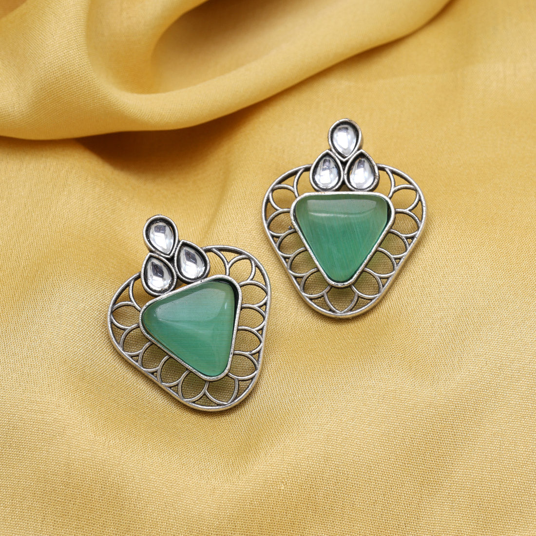 Pista Green Color Monalisa Stone Oxidised Earrings (GSE2829PGRN) Jewellery GetGlit   