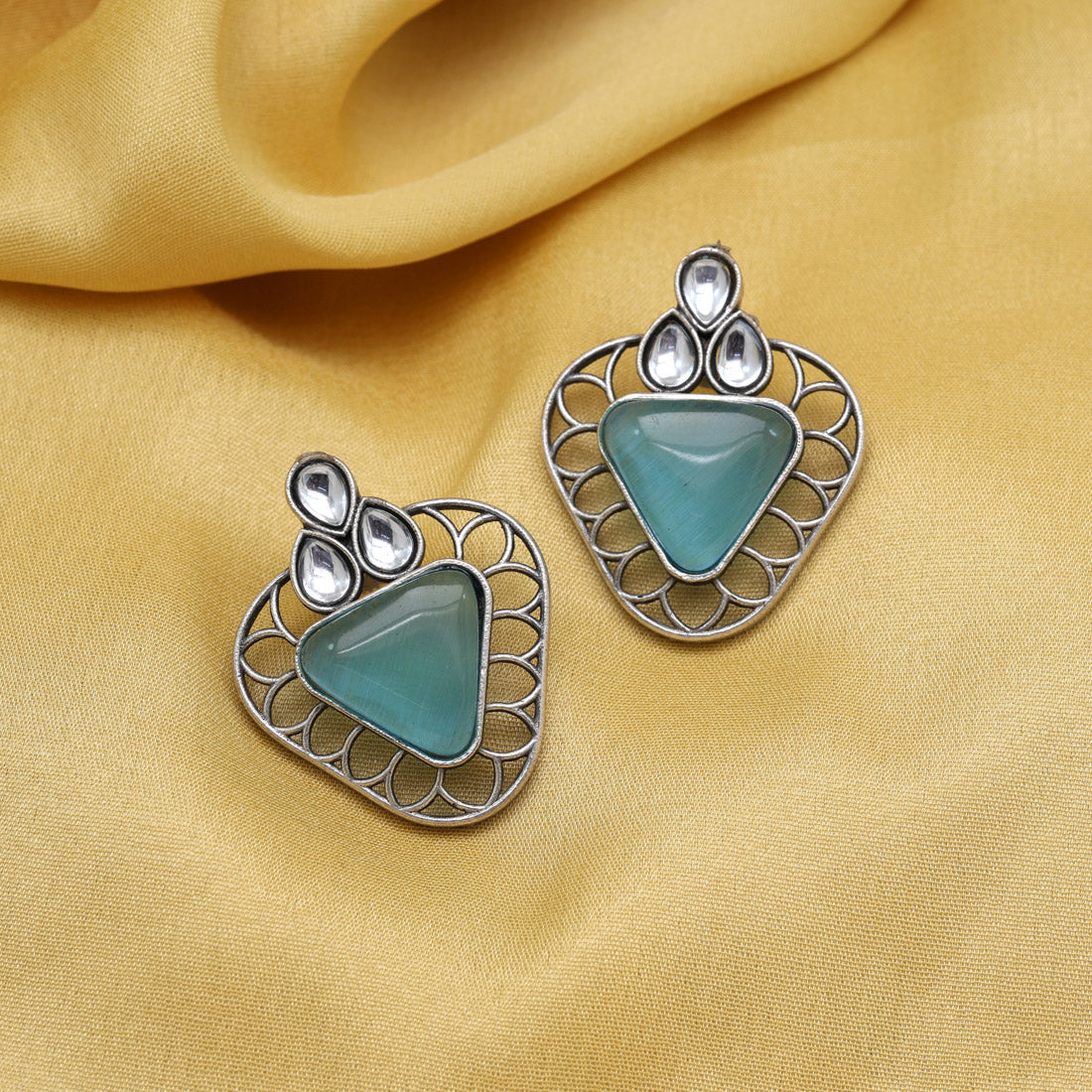 Sky Blue Color Monalisa Stone Oxidised Earrings (GSE2829SBLU) Jewellery GetGlit