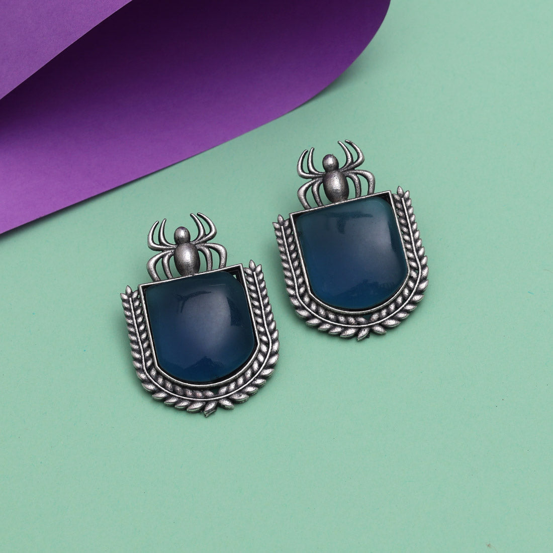 Blue Color Monalisa Stone Oxidised Earrings (GSE2830BLU)