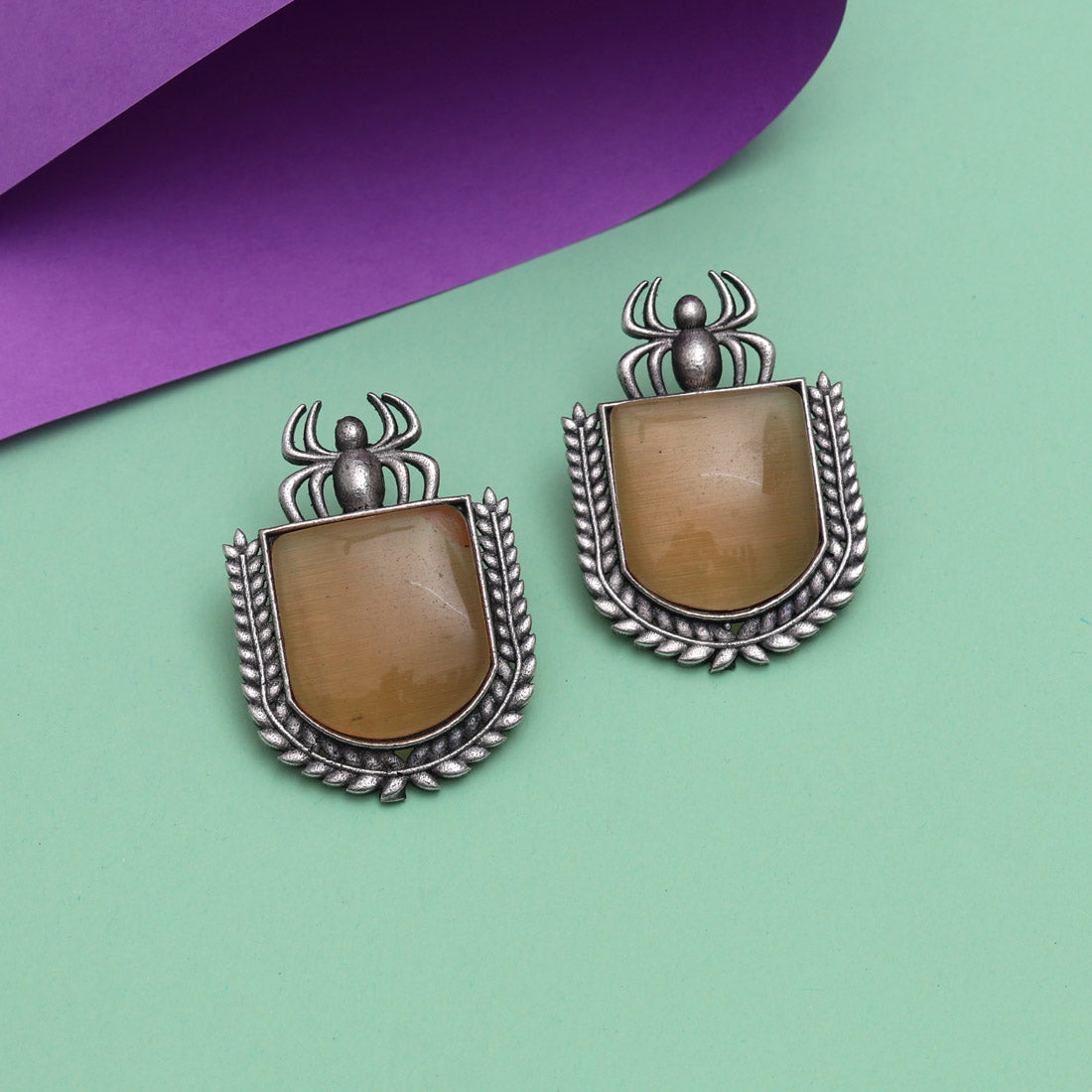 Brown Color Monalisa Stone Oxidised Earrings (GSE2830BRW) Jewellery GetGlit   