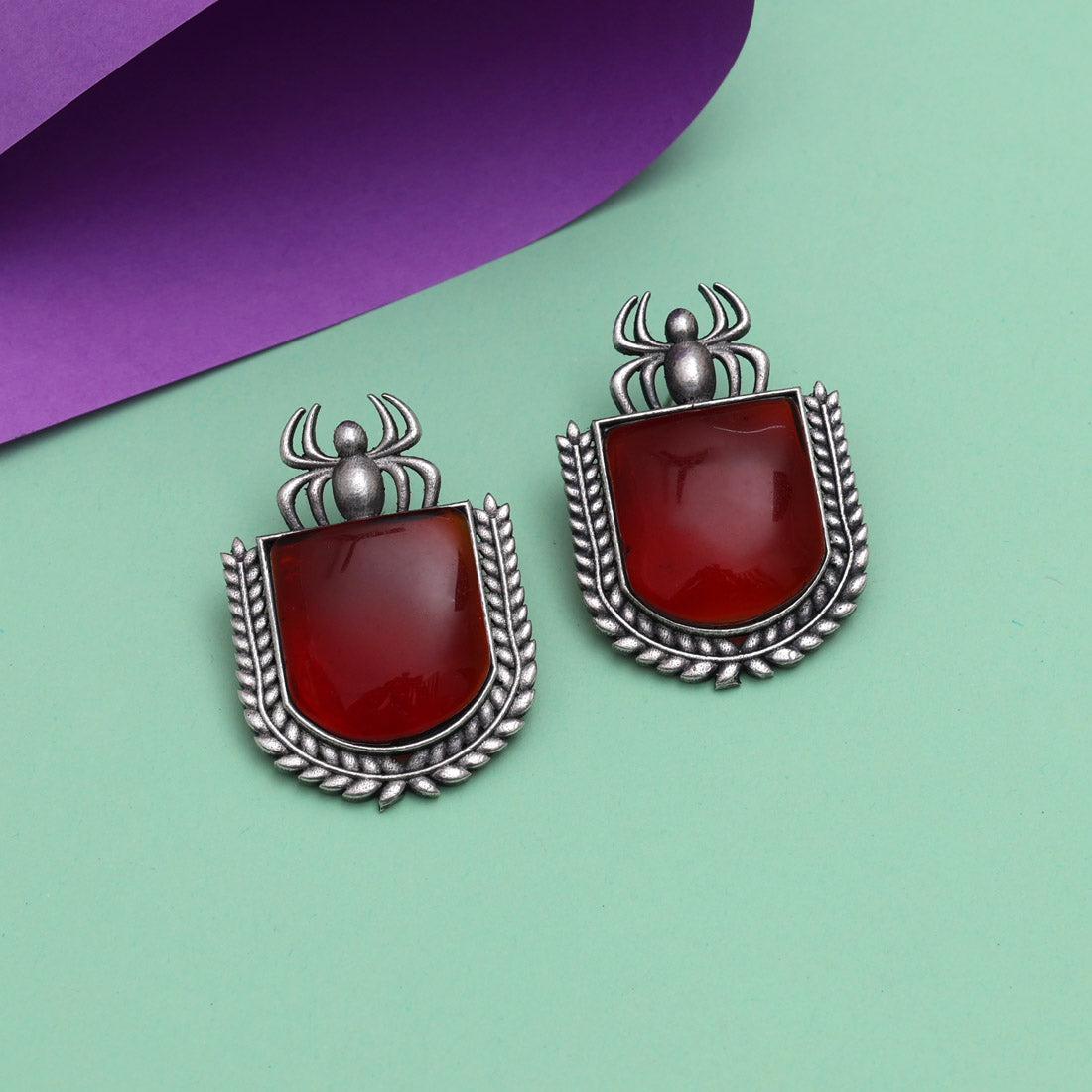 Maroon Color Monalisa Stone Oxidised Earrings (GSE2830MRN)