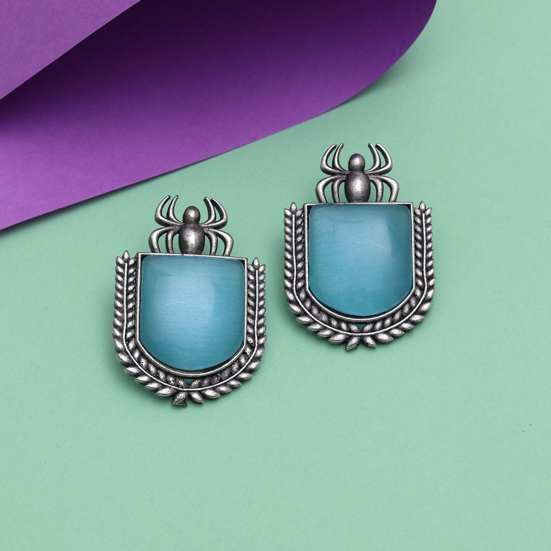 Sky Blue Color Monalisa Stone Oxidised Earrings (GSE2830SBLU) Jewellery GetGlit