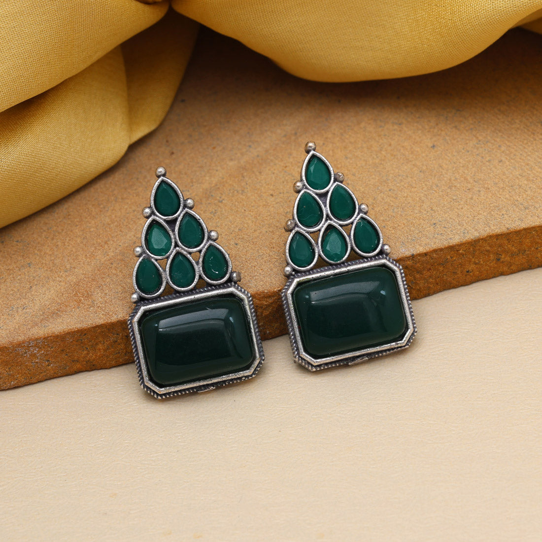 Green Color Monalisa Stone Oxidised Earrings (GSE2831GRN) Jewellery GetGlit   