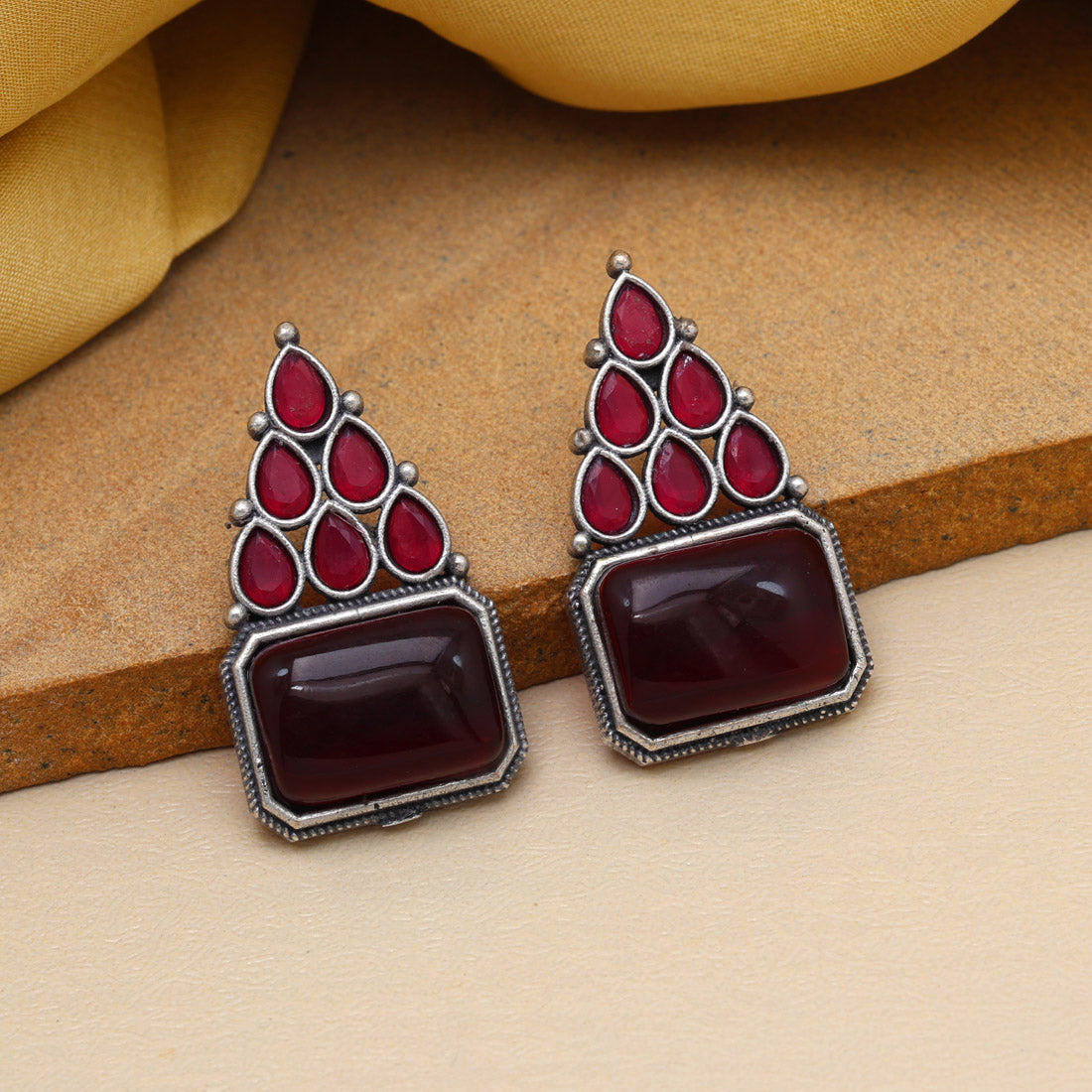 Maroon Color Monalisa Stone Oxidised Earrings (GSE2831MRN) Jewellery GetGlit