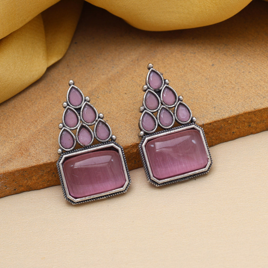 Pink Color Monalisa Stone Oxidised Earrings (GSE2831PNK) Jewellery GetGlit   