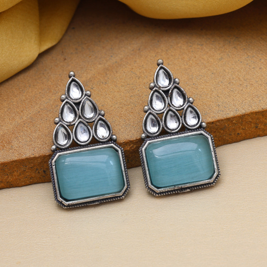 Sky Blue Color Monalisa Stone Oxidised Earrings (GSE2831SBLU) Jewellery GetGlit