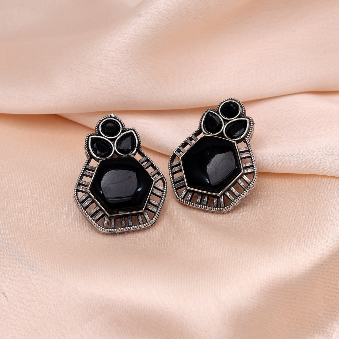 Black Color Monalisa Stone Oxidised Earrings (GSE2834BLK) Jewellery GetGlit   