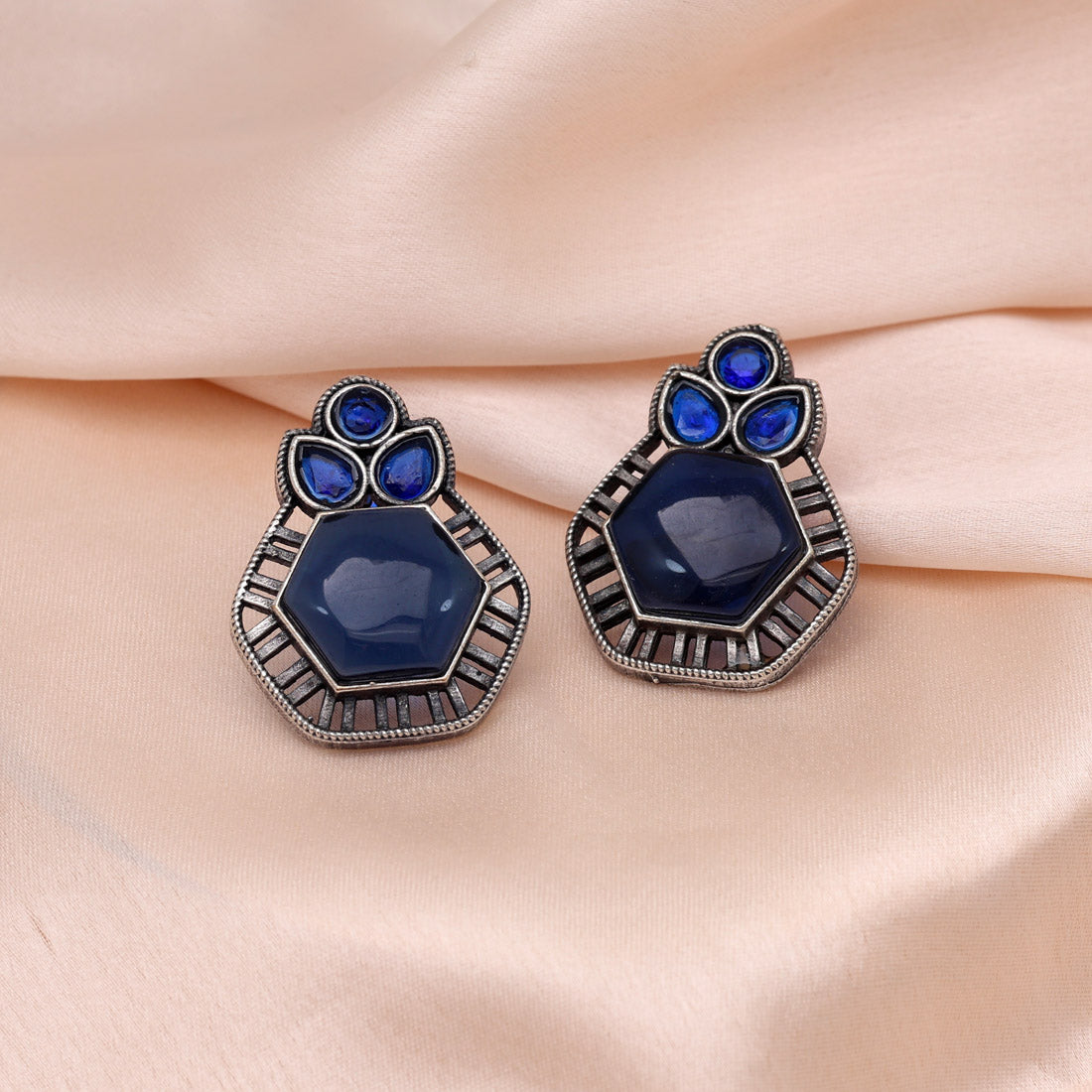 Blue Color Monalisa Stone Oxidised Earrings (GSE2834BLU) Jewellery GetGlit   