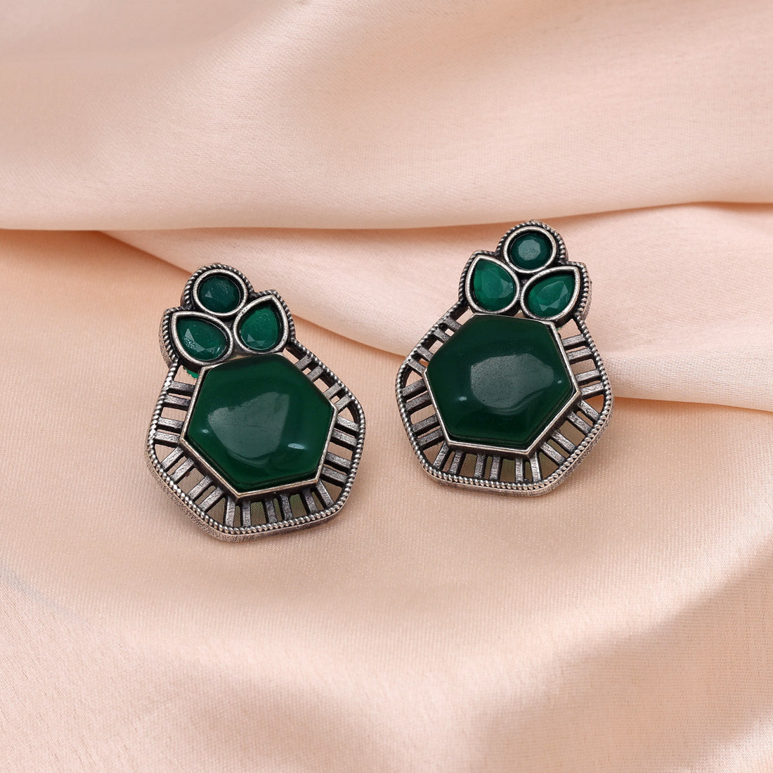 Green Color Monalisa Stone Oxidised Earrings (GSE2834GRN) Jewellery GetGlit   