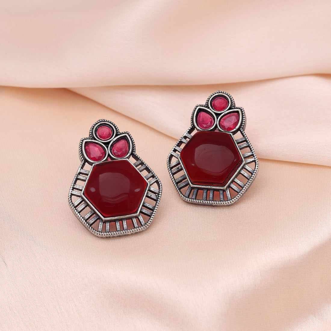 Maroon Color Monalisa Stone Oxidised Earrings (GSE2834MRN) Jewellery GetGlit   