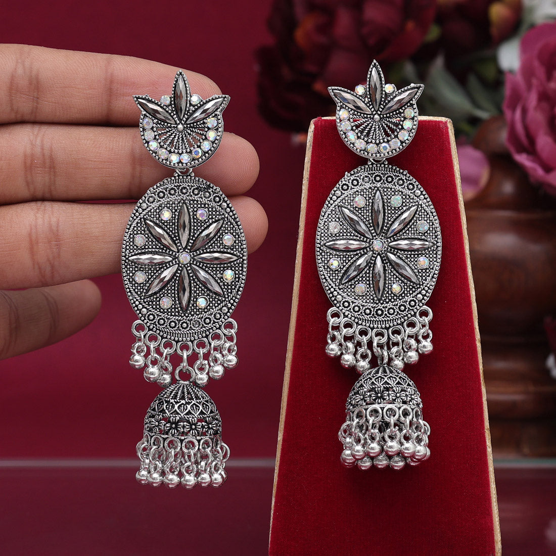 Silver Color Oxidised Earrings (GSE2876SLV) Earrings GetGlit   