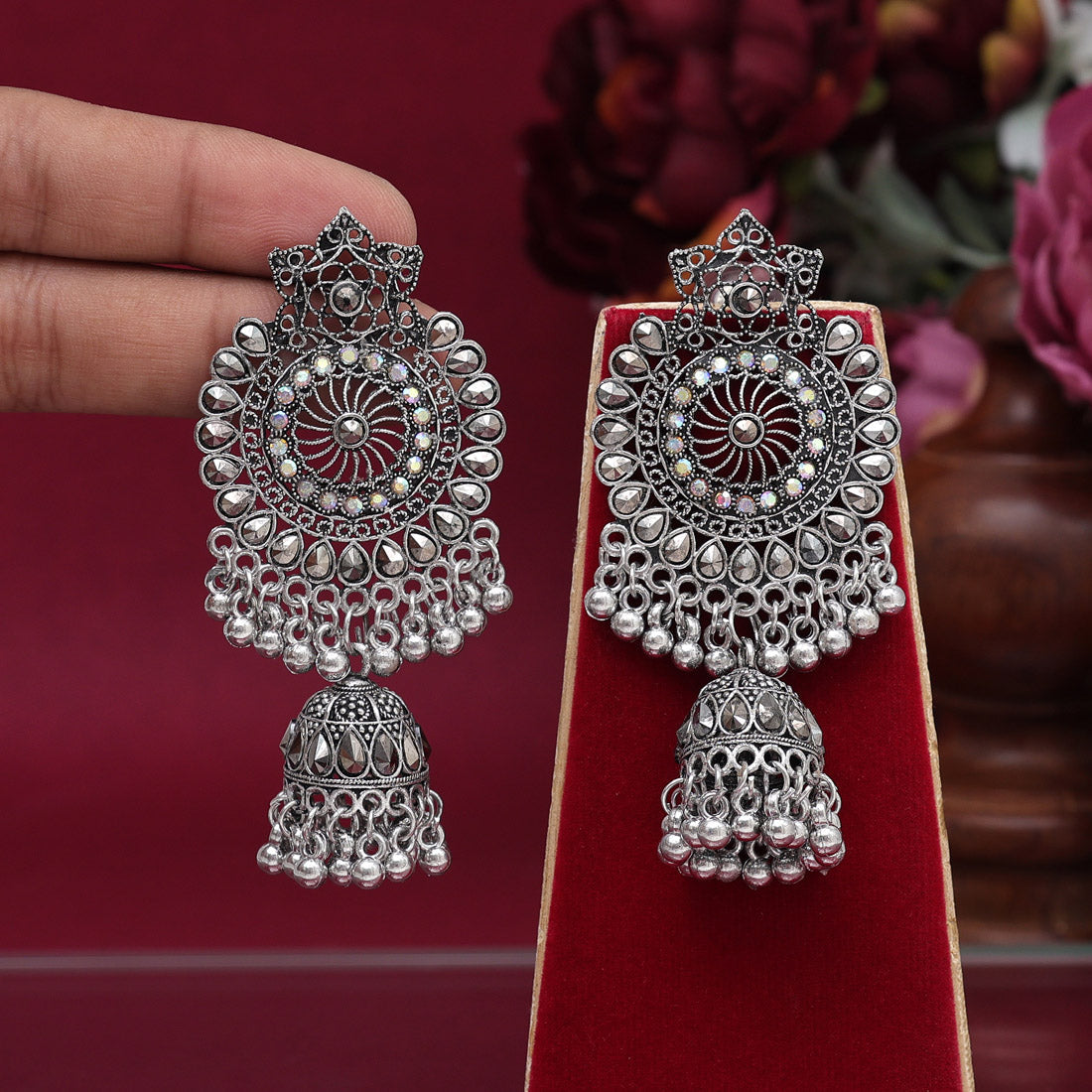 Silver Color Oxidised Earrings (GSE2877SLV) Earrings GetGlit   