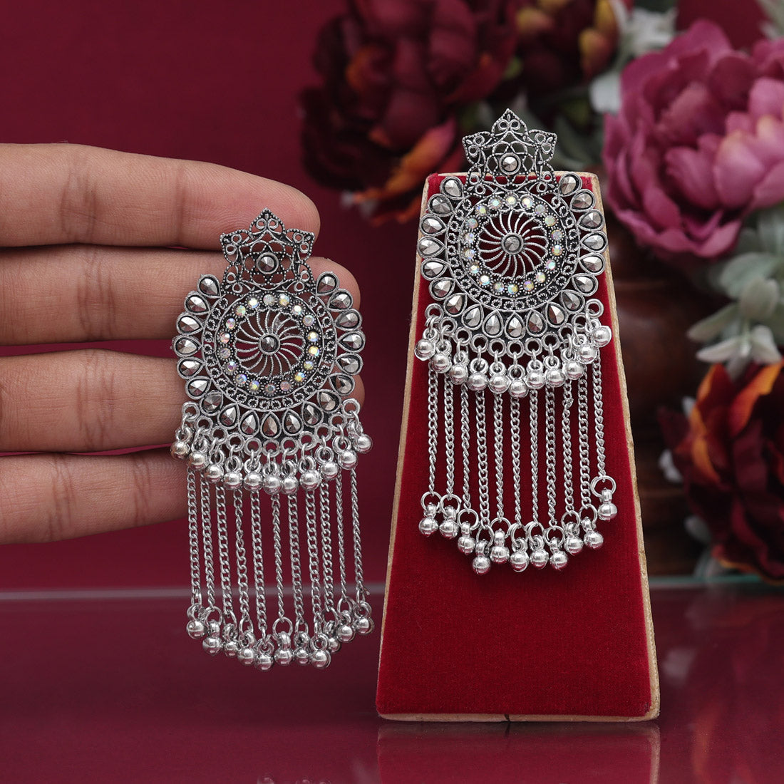 Silver Color Oxidised Earrings (GSE2882SLV)