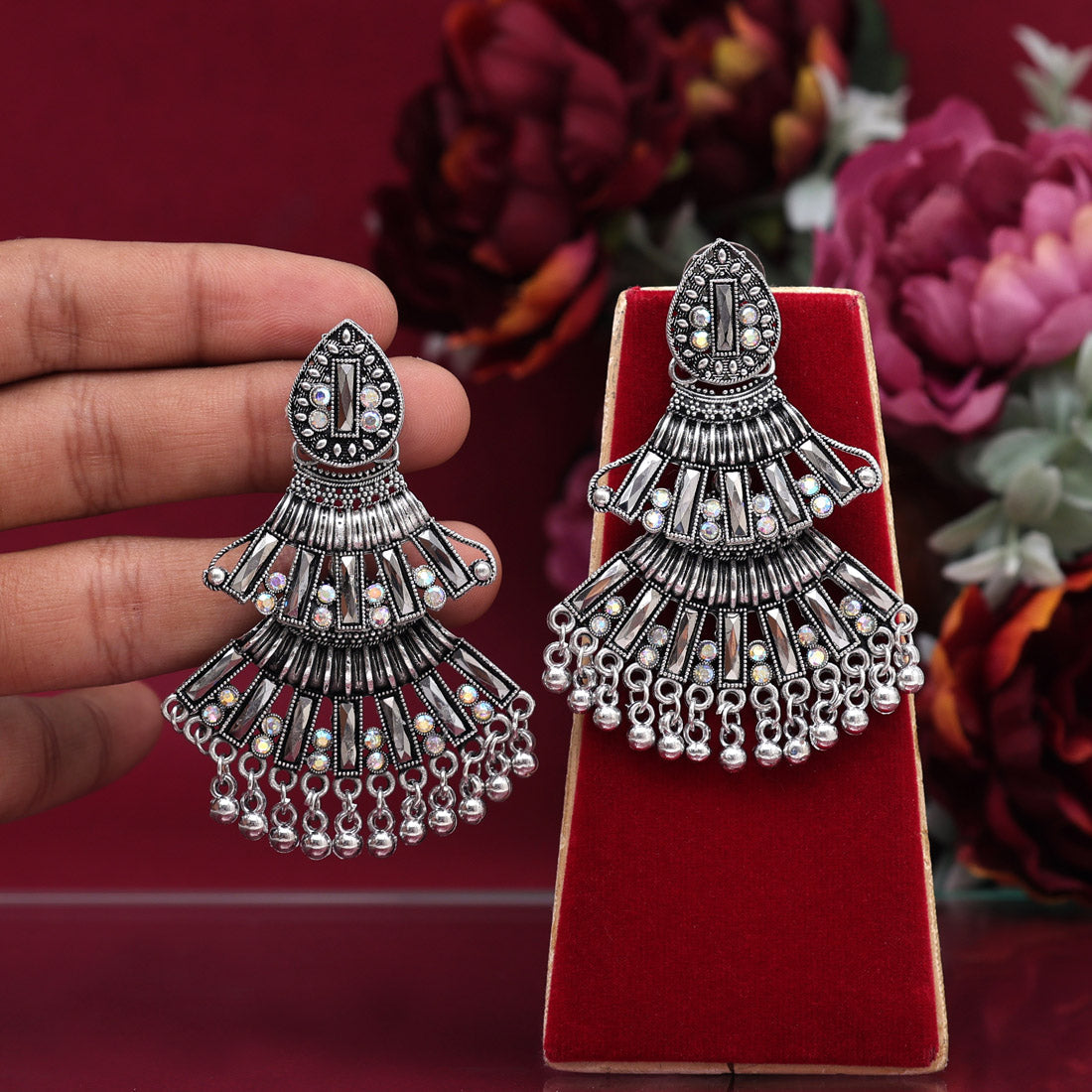 Silver Color Oxidised Earrings (GSE2885SLV)