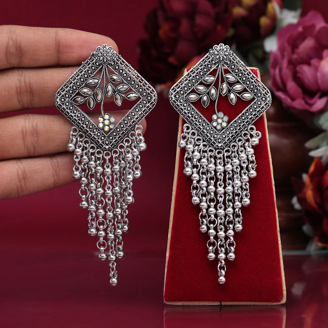 Silver Color Oxidised Earrings (GSE2886SLV)