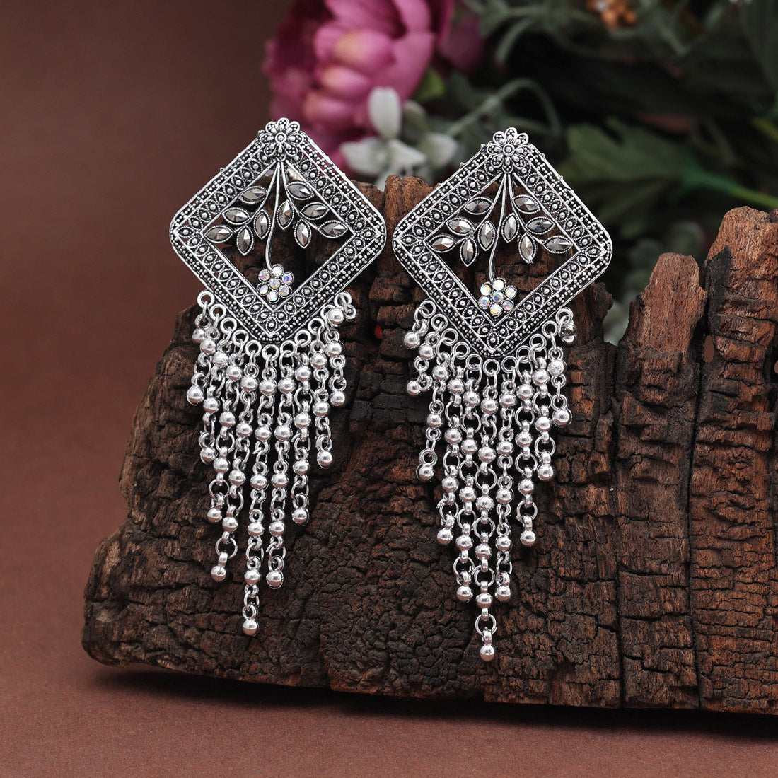 Silver Color Oxidised Earrings (GSE2886SLV) Jewelry GlitStudio   